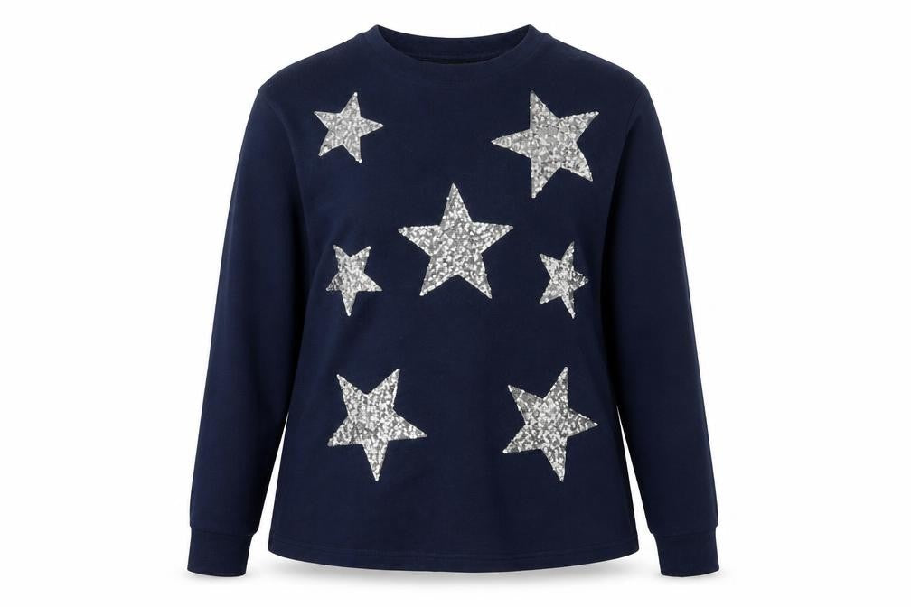 M&Co Women’s Blue Sequin Star Jumper UK 16 Long Sleeve Pullover