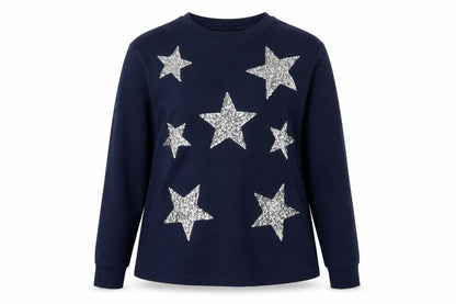 M&Co Women’s Blue Sequin Star Jumper UK 16 Long Sleeve Pullover