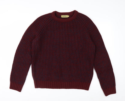 P.G. Field Men's Burgundy Crew Neck Chunky-Knit Jumper Size M