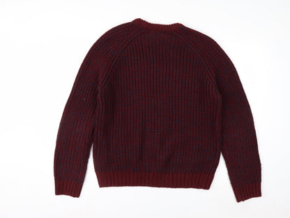 P.G. Field Men's Burgundy Crew Neck Chunky-Knit Jumper Size M