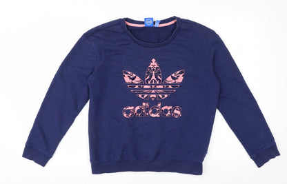 Adidas Womens Navy Pink Logo Crew Neck Sweatshirt Size 10