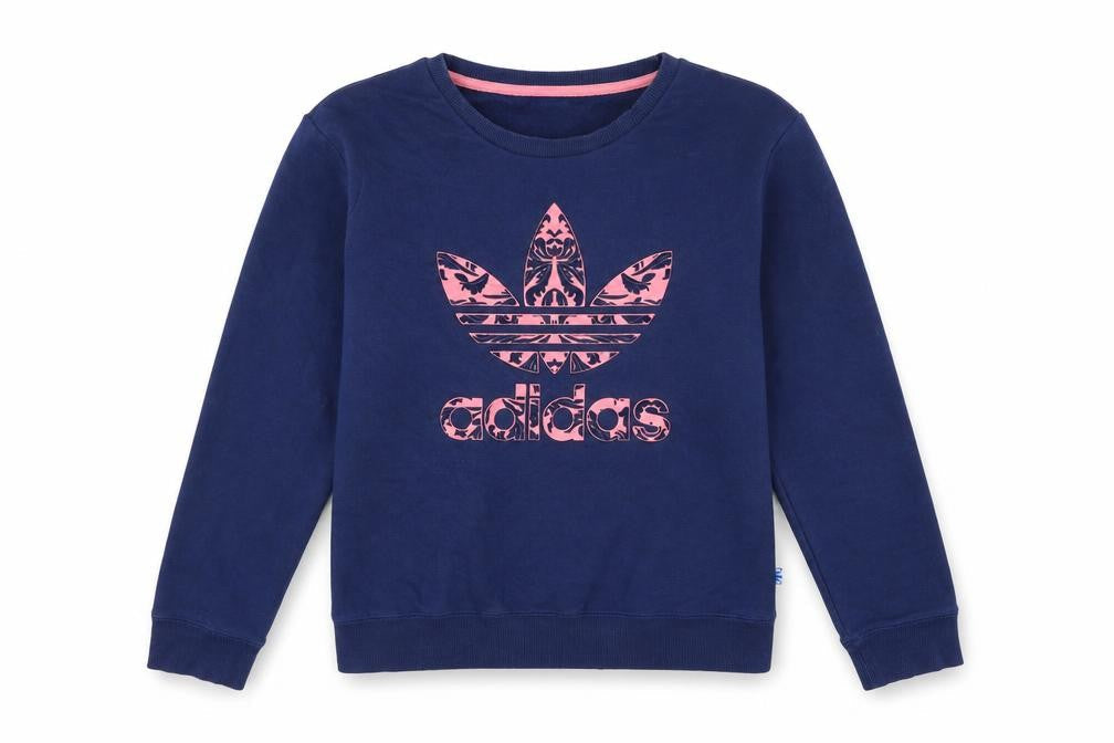 Adidas Womens Navy Pink Logo Crew Neck Sweatshirt Size 10