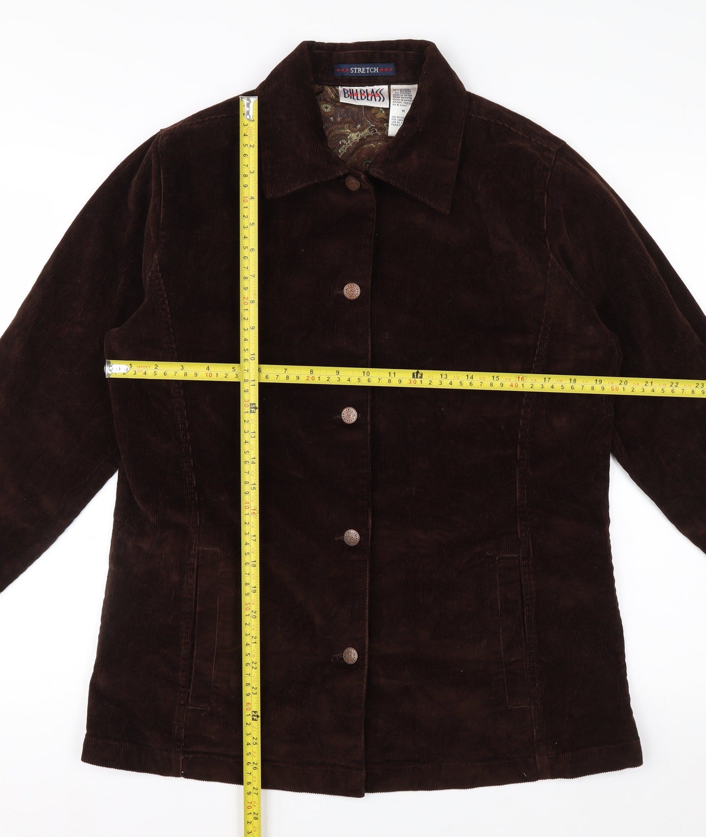 Bill Blass Womens Brown Corduroy Button-Up Shirt Jacket Size M