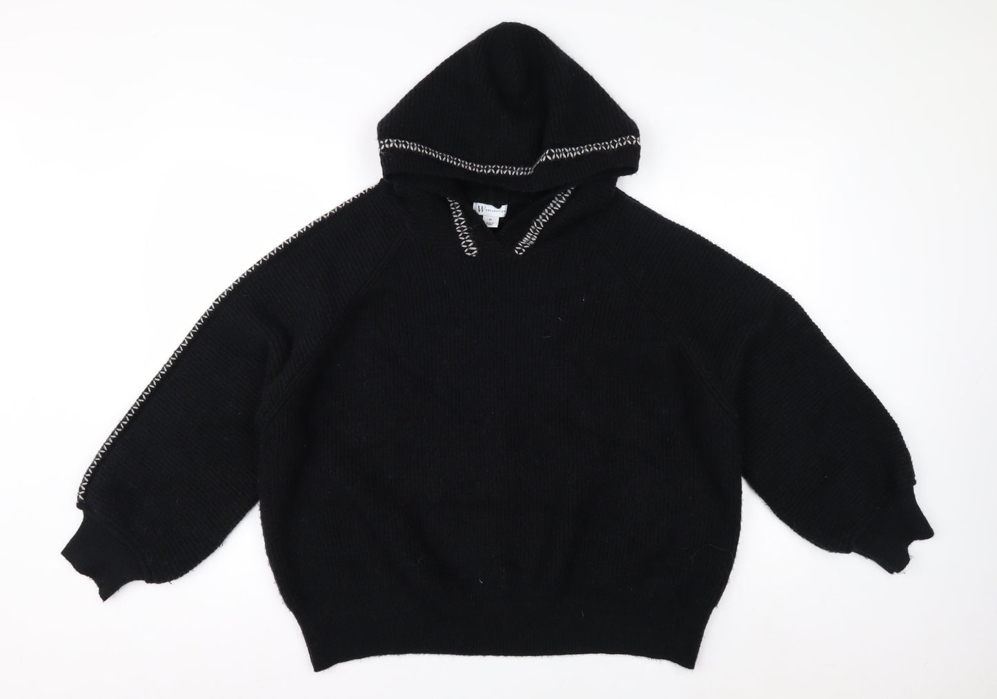 W Collection Women's Black Knitted Wool Hoodie XL Relaxed Fit