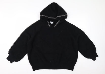 W Collection Women's Black Knitted Wool Hoodie XL Relaxed Fit