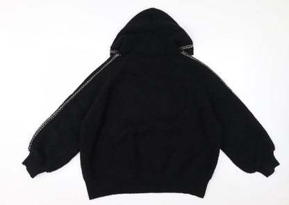 W Collection Women's Black Knitted Wool Hoodie XL Relaxed Fit