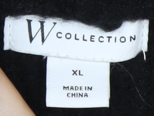 W Collection Women's Black Knitted Wool Hoodie XL Relaxed Fit
