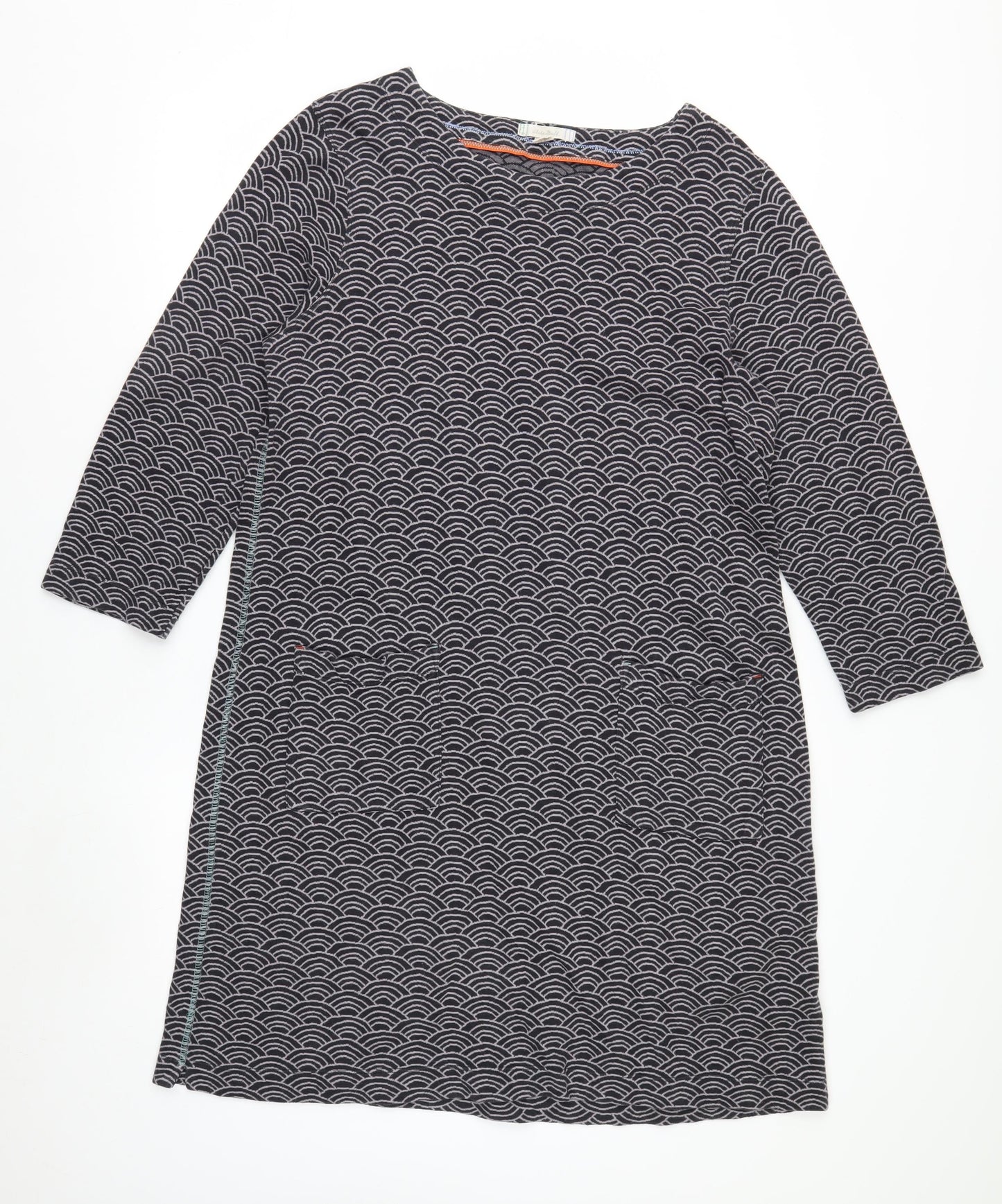 White Stuff Women Black Geometric Cotton Shift Dress UK 14