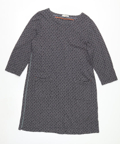White Stuff Women Black Geometric Cotton Shift Dress UK 14