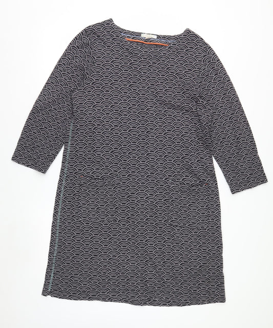White Stuff Women Black Geometric Cotton Shift Dress UK 14