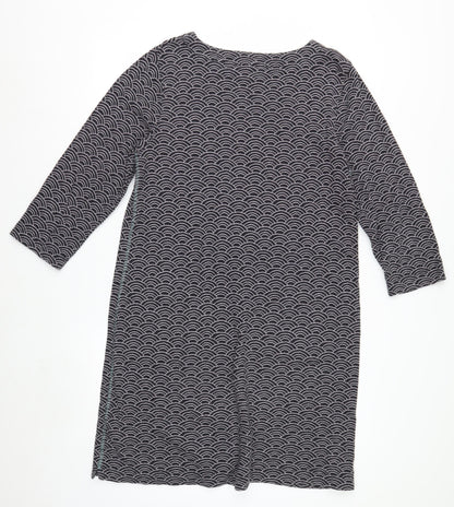 White Stuff Women Black Geometric Cotton Shift Dress UK 14