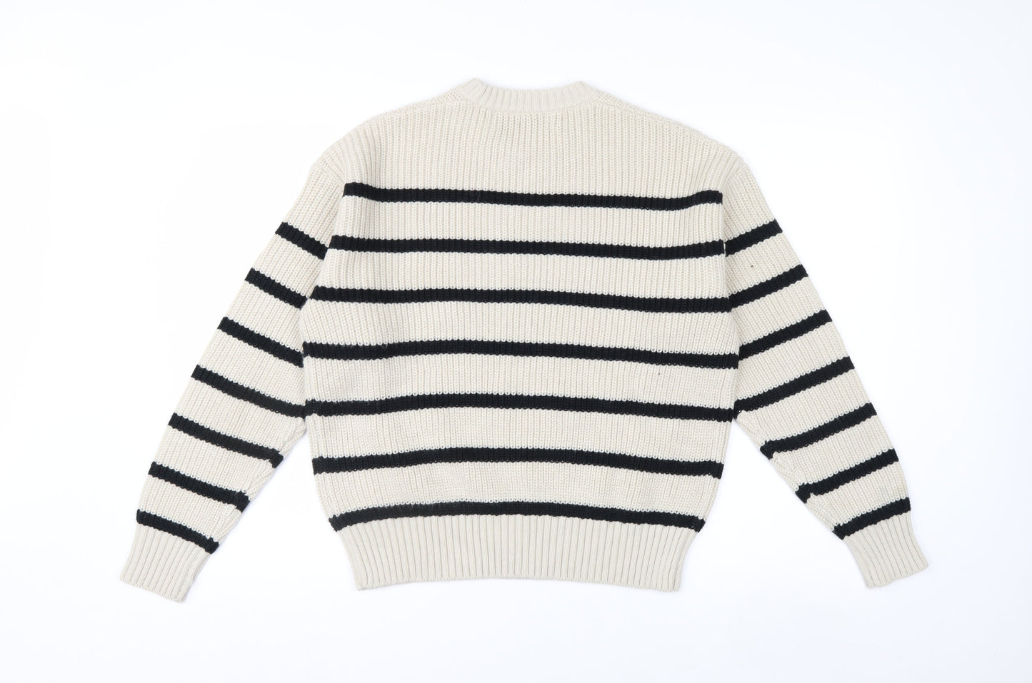 Bershka Women’s Beige Striped Chunky Knit Jumper XS