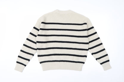 Bershka Women’s Beige Striped Chunky Knit Jumper XS