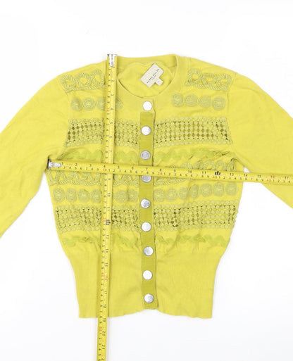 Karen Millen Women's Yellow Cotton Knit Cardigan Size S