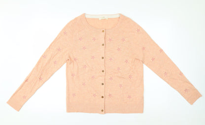 White Stuff Women Pink Star Embroidered Cardigan UK 12 Cotton Knit