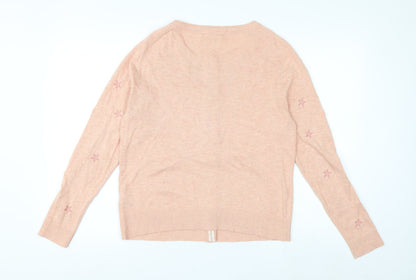 White Stuff Women Pink Star Embroidered Cardigan UK 12 Cotton Knit