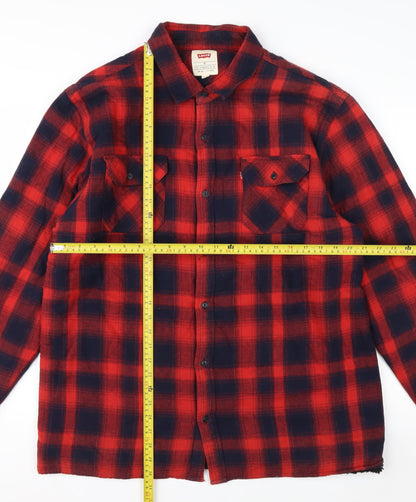 Levi's Men's Red Plaid Flannel Button-Up Shirt XL Casual Workwear
