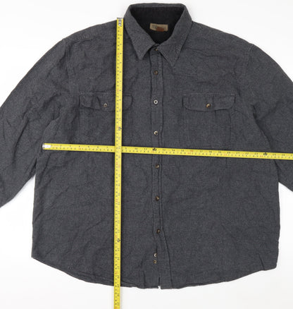Faded Glory Men's Grey 2XL Flannel Cotton Long Sleeve Button Up Shirt