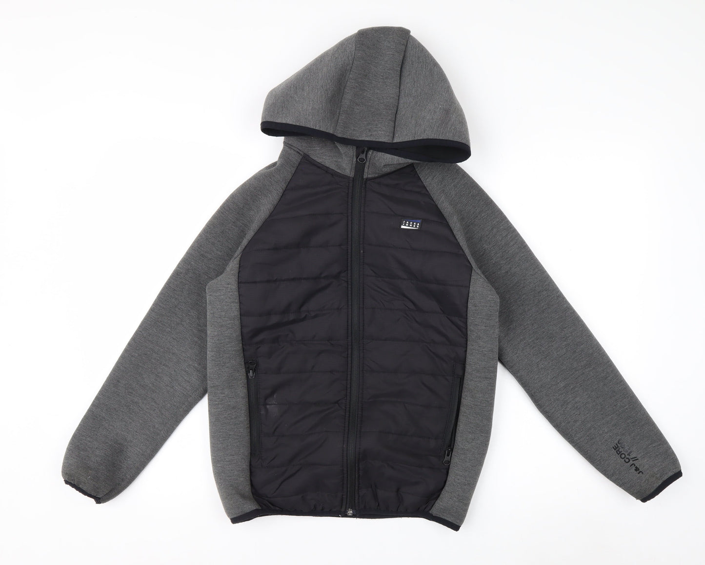 Jack & Jones Boys Grey Hooded Puffer Jacket Size 152 Full Zip