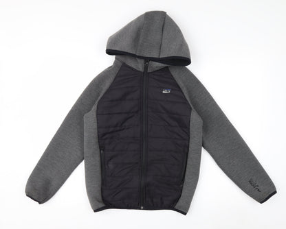Jack & Jones Boys Grey Hooded Puffer Jacket Size 152 Full Zip