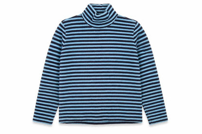 Lands' End Women Blue Black Striped Fleece Pullover Sweatshirt 10-12
