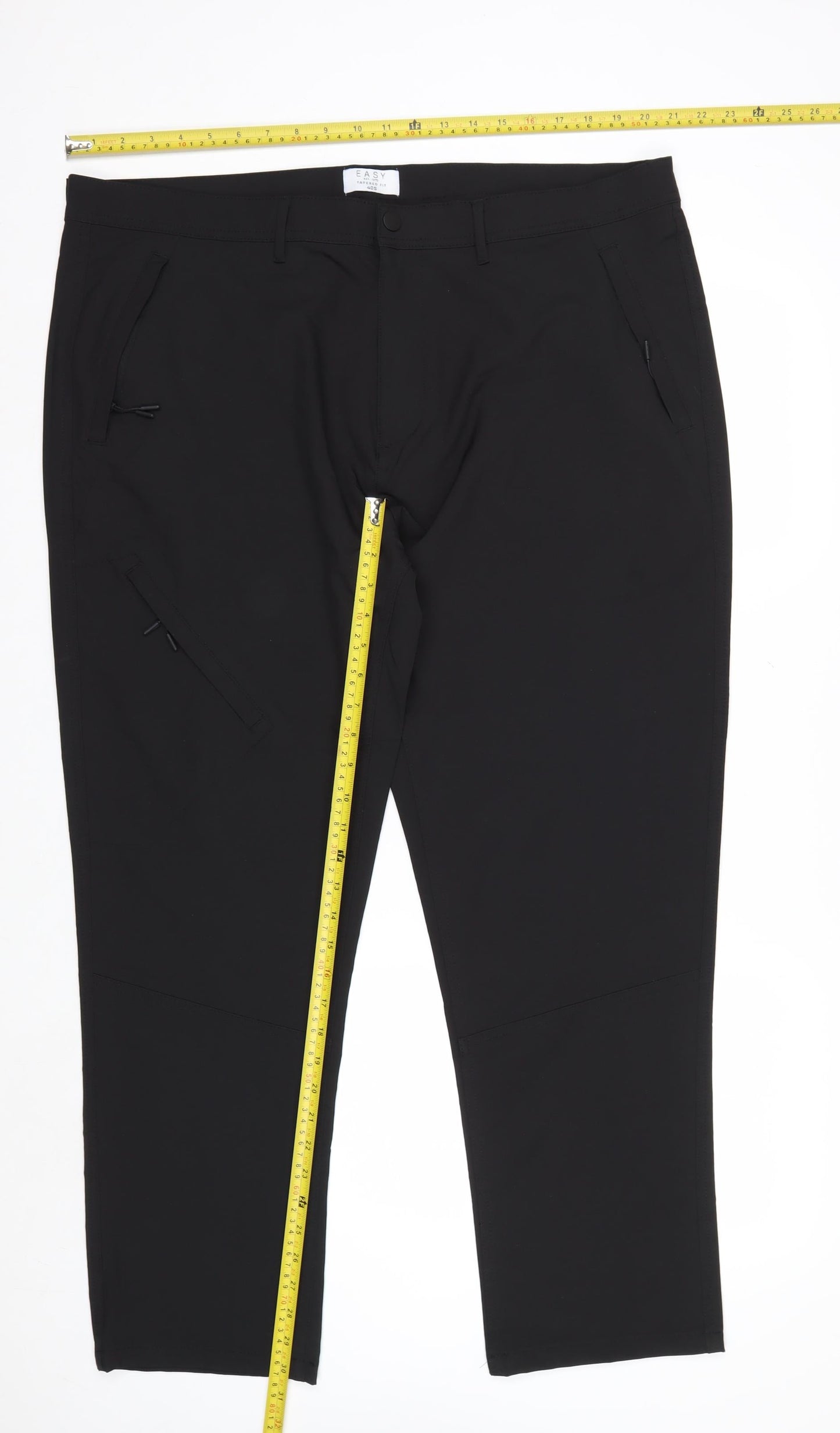 EASY Men’s Black Tapered Fit 40S Smart Trousers