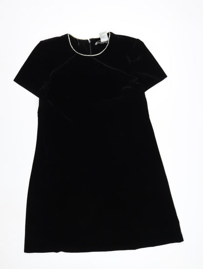 Another Thyme Women’s Black Velvet Shift Dress Size 12 Short Sleeve