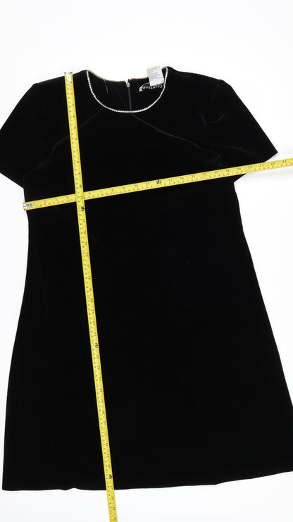 Another Thyme Women’s Black Velvet Shift Dress Size 12 Short Sleeve