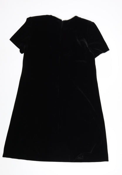 Another Thyme Women’s Black Velvet Shift Dress Size 12 Short Sleeve