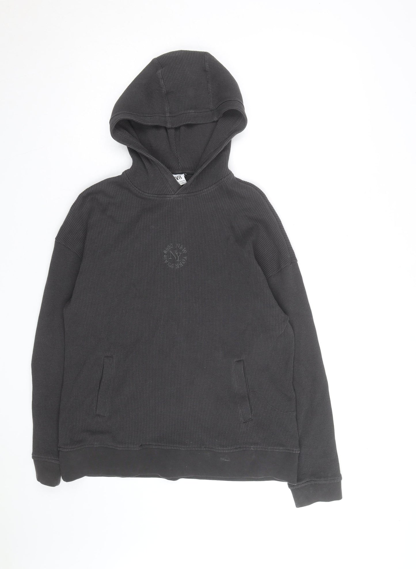 Zara Men's Charcoal Grey Pullover Hoodie Size XL Cotton Blend