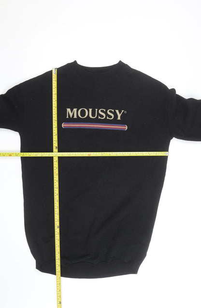 MOUSSY Black Logo Pullover Sweatshirt Unisex Adults L Fleece Cotton Blend