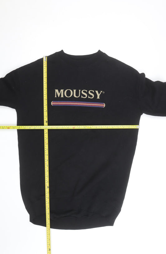 MOUSSY Black Logo Pullover Sweatshirt Unisex Adults L Fleece Cotton Blend