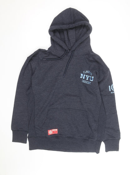 Superdry Men's Grey Pullover Hoodie S NYU Logo Fleece Sweatshirt