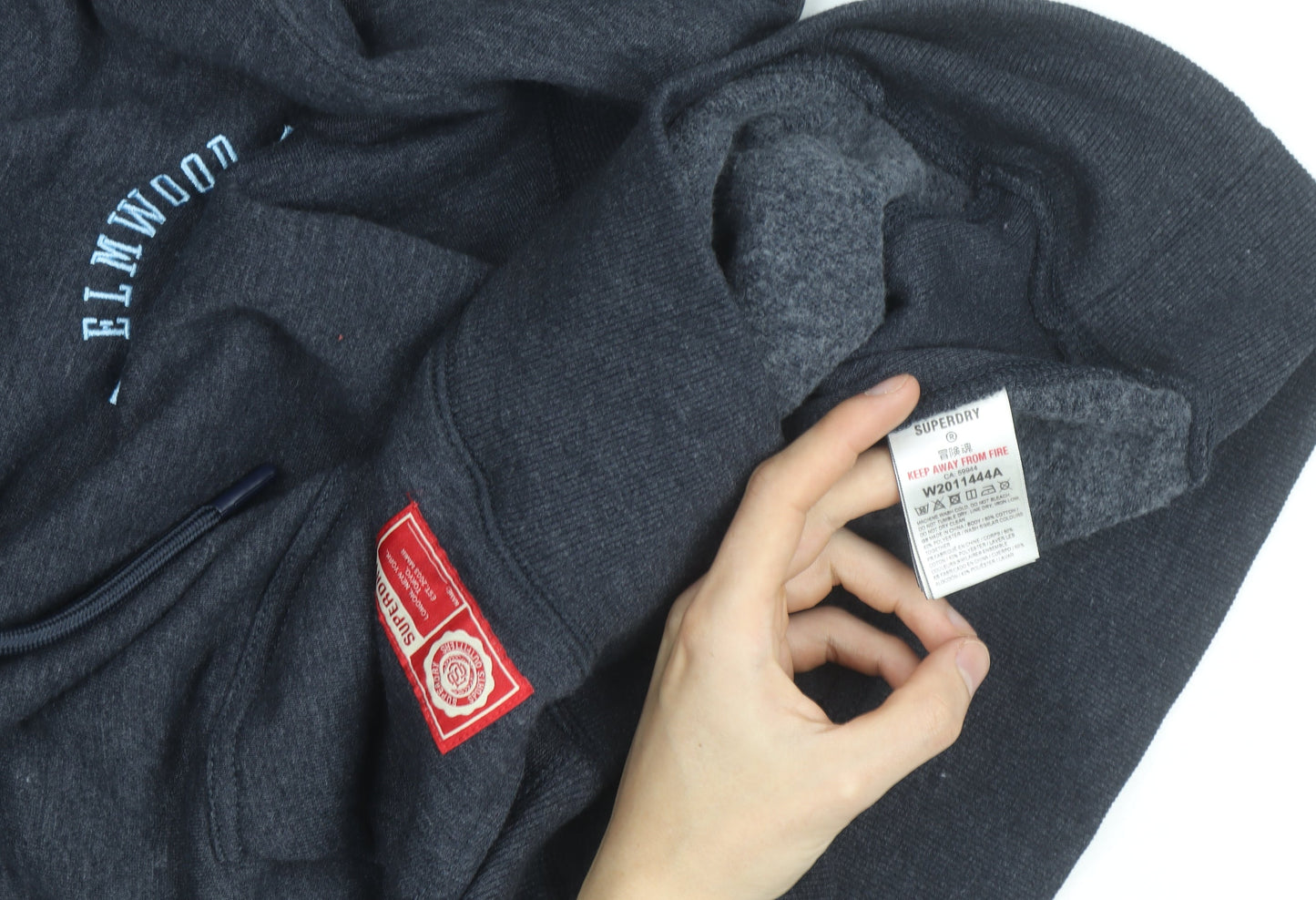 Superdry Men's Grey Pullover Hoodie S NYU Logo Fleece Sweatshirt