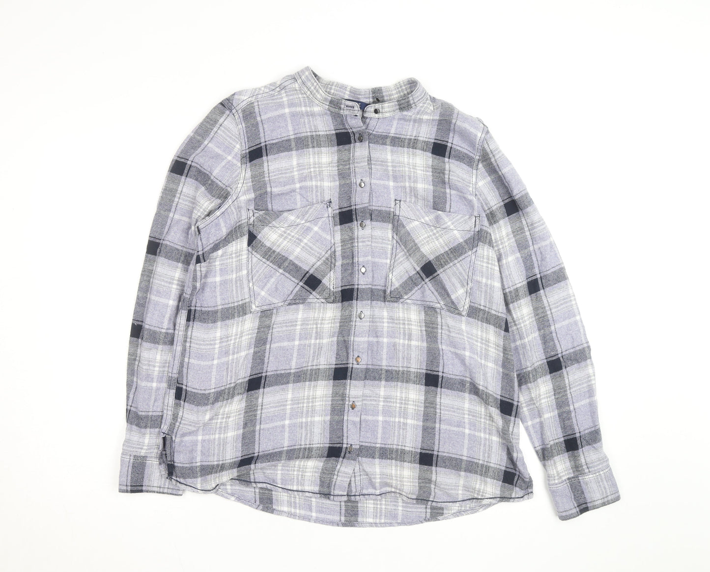 Next Men's Grey Check Flannel Band Collar Long Sleeve Shirt Size 14