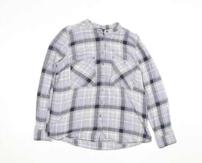 Next Men's Grey Check Flannel Band Collar Long Sleeve Shirt Size 14