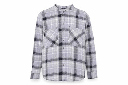 Next Men's Grey Check Flannel Band Collar Long Sleeve Shirt Size 14