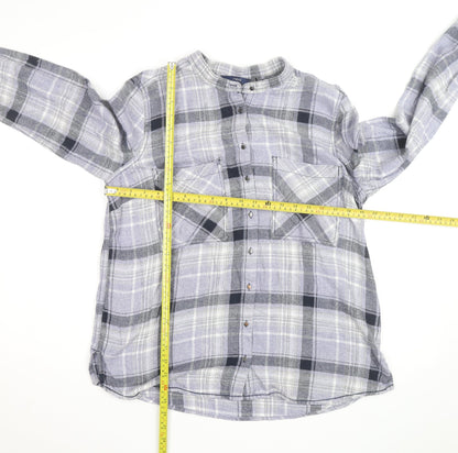 Next Men's Grey Check Flannel Band Collar Long Sleeve Shirt Size 14