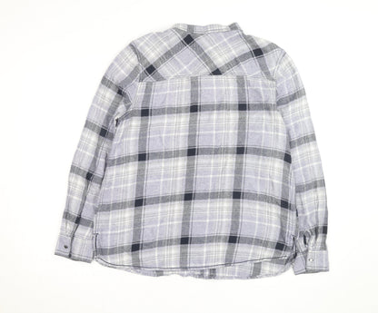 Next Men's Grey Check Flannel Band Collar Long Sleeve Shirt Size 14