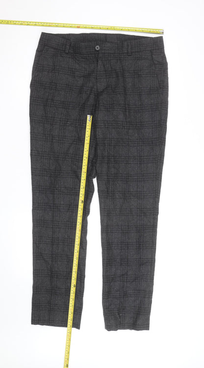 Shire Mens Grey Plaid Wool Blend Dress Trousers 33R Classic Fit