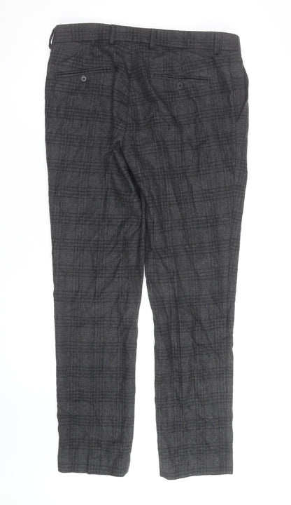 Shire Mens Grey Plaid Wool Blend Dress Trousers 33R Classic Fit