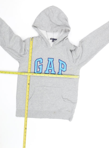GAP Kids Boys Grey Pullover Hoodie with Blue Logo - Size 6-7 Years