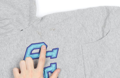 GAP Kids Boys Grey Pullover Hoodie with Blue Logo - Size 6-7 Years