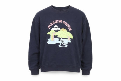 Front view of Monki unisex blue paradise found graphic pullover sweatshirt l