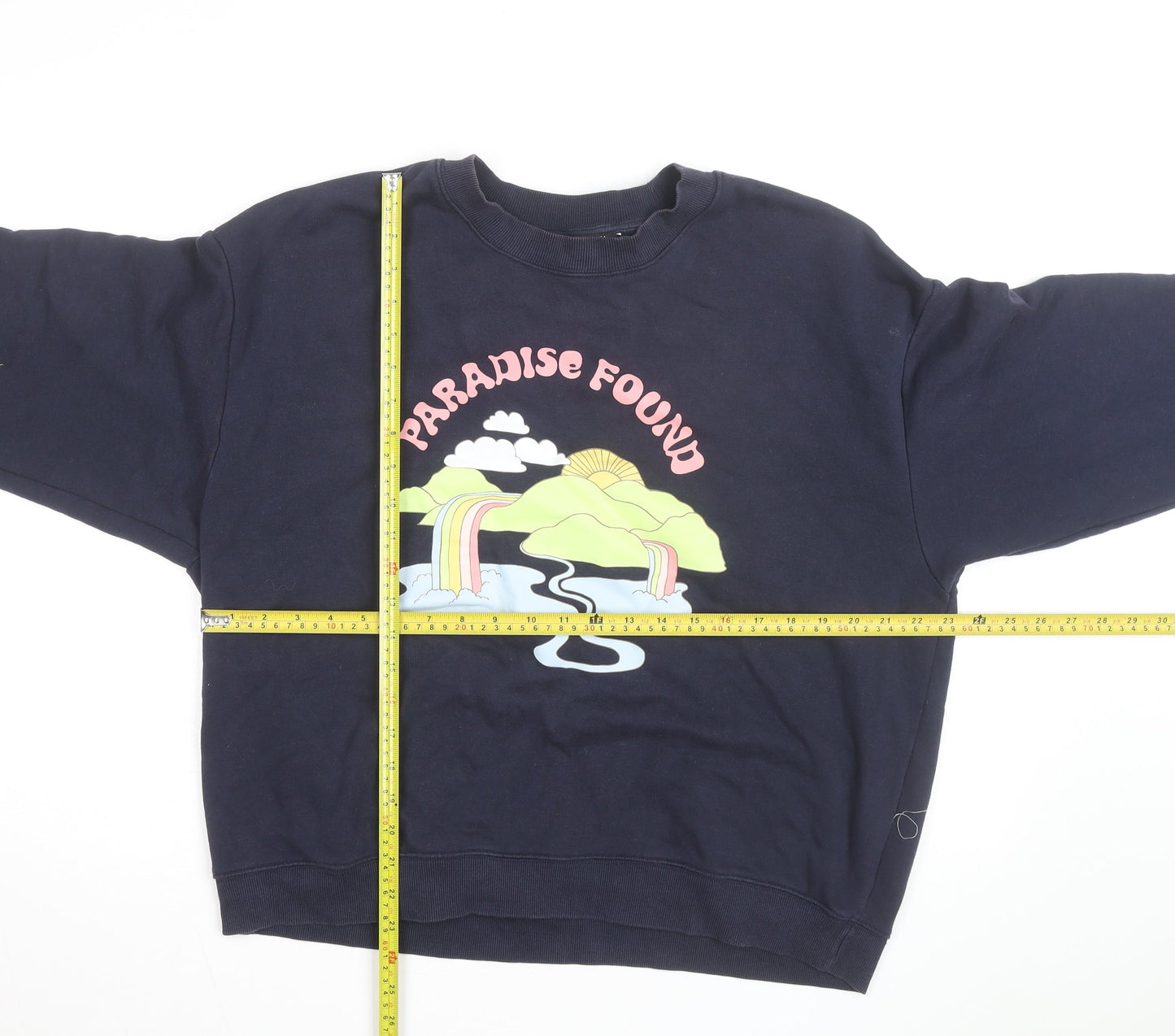 Monki Unisex Blue Paradise Found Graphic Pullover Sweatshirt L