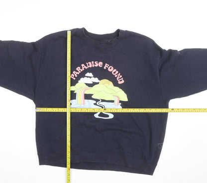 Monki Unisex Blue Paradise Found Graphic Pullover Sweatshirt L