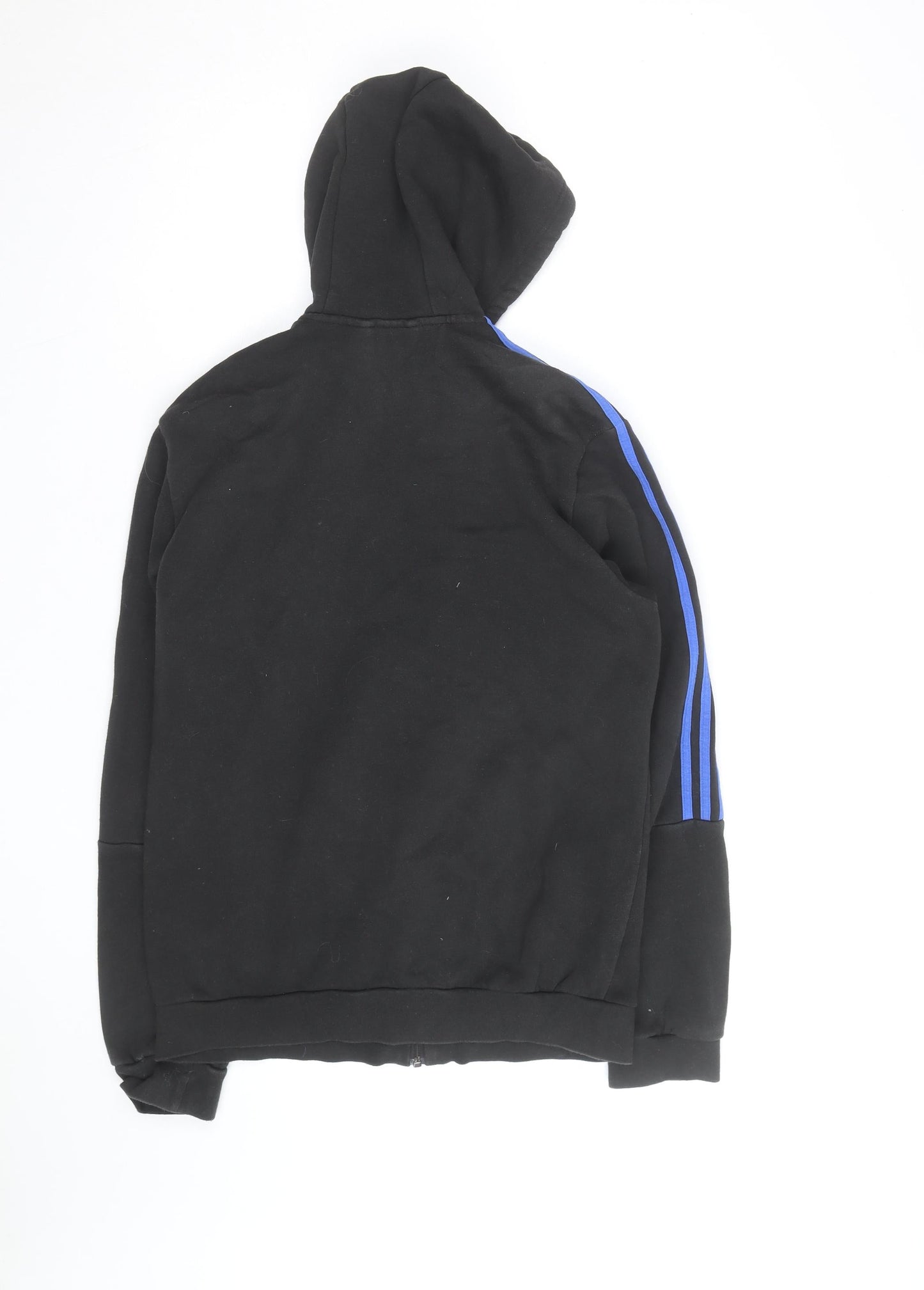 Adidas Men's Black Full Zip Hoodie with Blue Stripes Size M