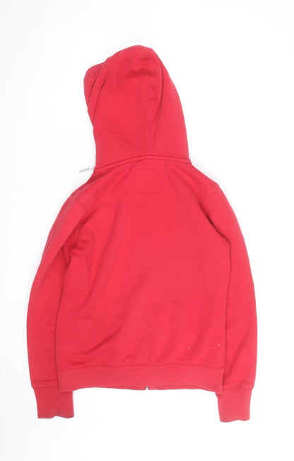 Superdry Women Red Full Zip Hoodie Size 10 Classic Casual