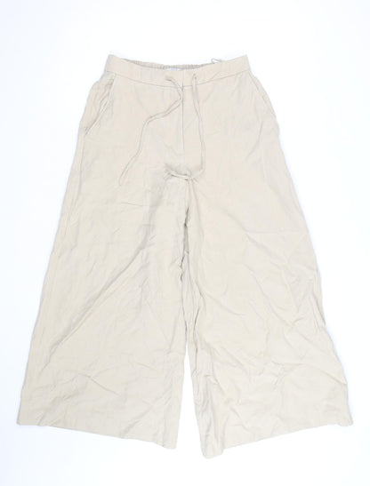 Marks and Spencer Women’s Beige Wide-Leg Cotton Trousers Size 10