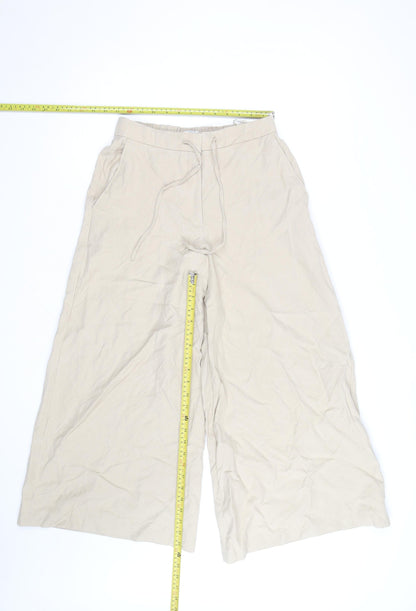 Marks and Spencer Women’s Beige Wide-Leg Cotton Trousers Size 10